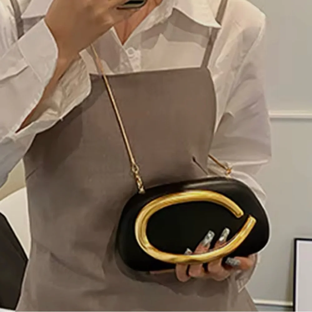 UNIQUE STYLE BLACK WITH GOLD CLUTCH OR CROSSBODY HANDBAG-VEGAN LEATHER‎-NWT